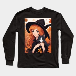 Witch with a cat Long Sleeve T-Shirt